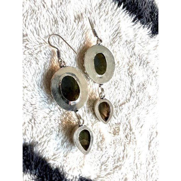 925 Vintage Style Flash Labradorite Earrings - Picture 3 of 4